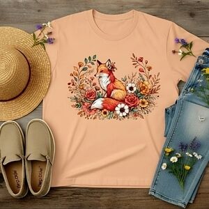 Floral Fox Graphic Tee • Boho Woodland Nature Shirt • Autumn Animal Top